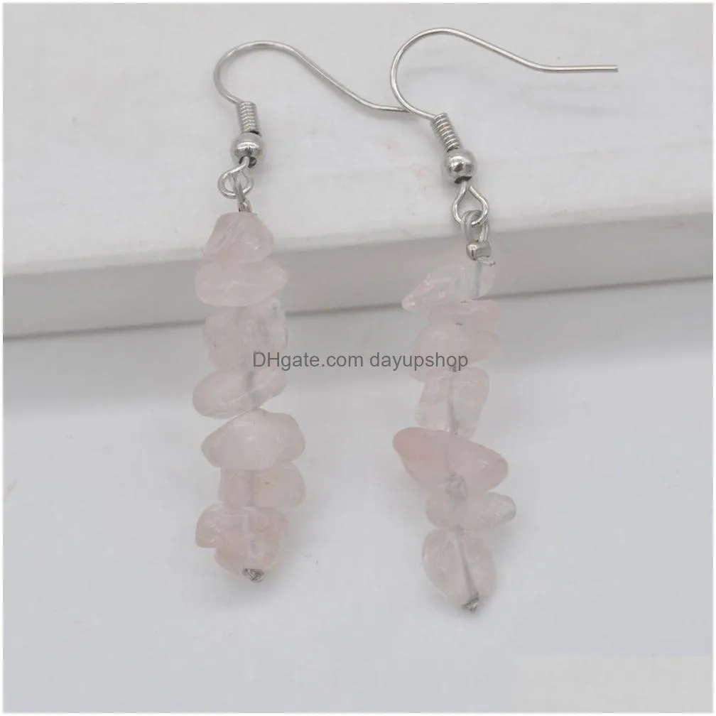 fashion women chip stone earring jewelry crystal dangle earrings citrine rose quartz gravel charm hook earring birthday gift party