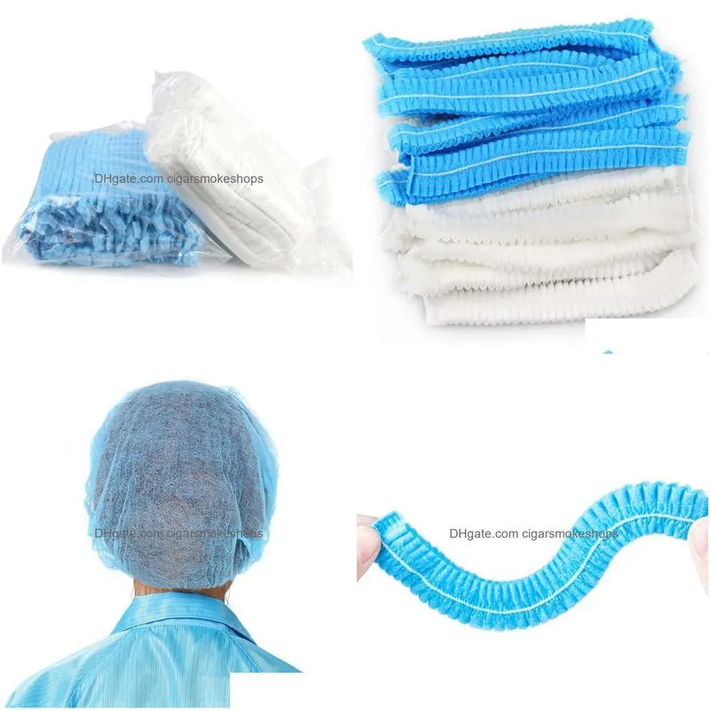 100pcs lot disposable salon hair hat anti dust net bouffant cap non-woven head cover hat elastic cleaning hair protect hat cap