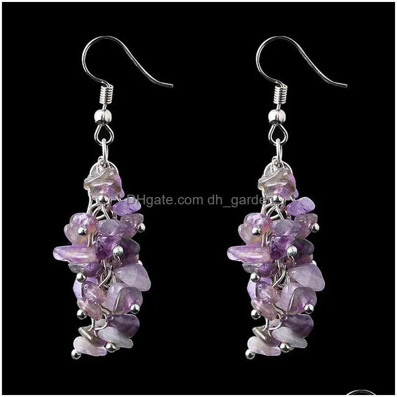 long tassel hanging drop earrings boho natural irregular chip crystal stone earring women fashion jewelry accessories gift