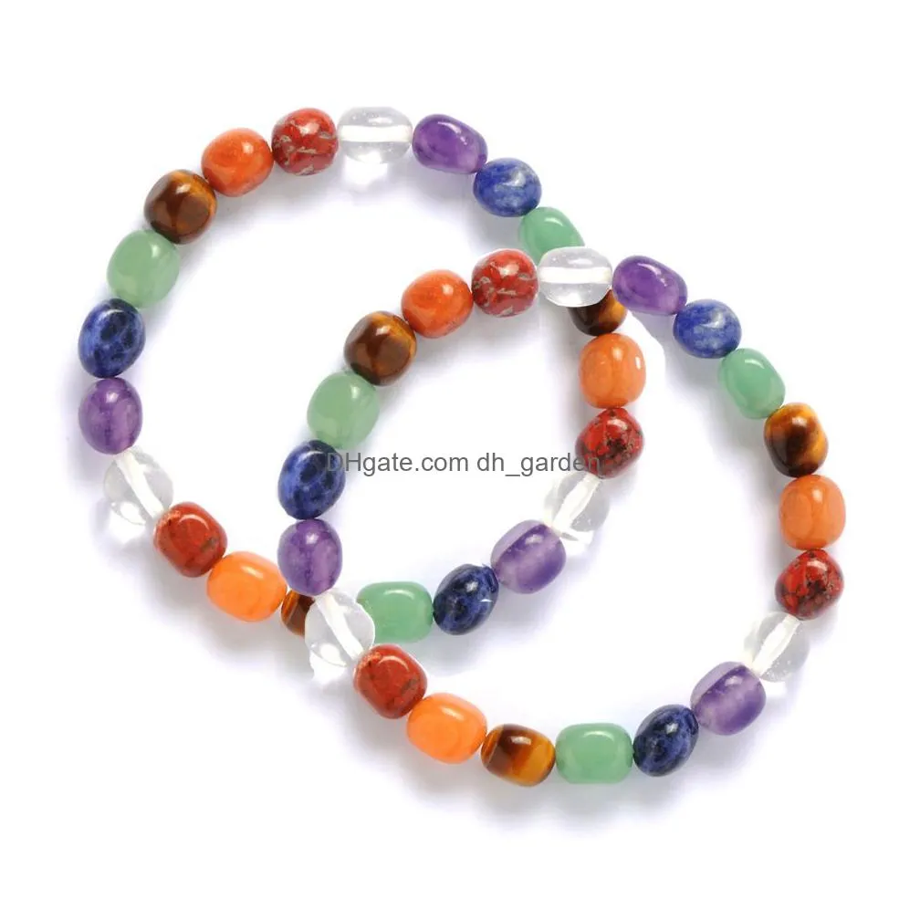 7 chakra irregular chip natural stone amethyst healing crystal balance beads reiki buddha prayer yoga bracelet for women
