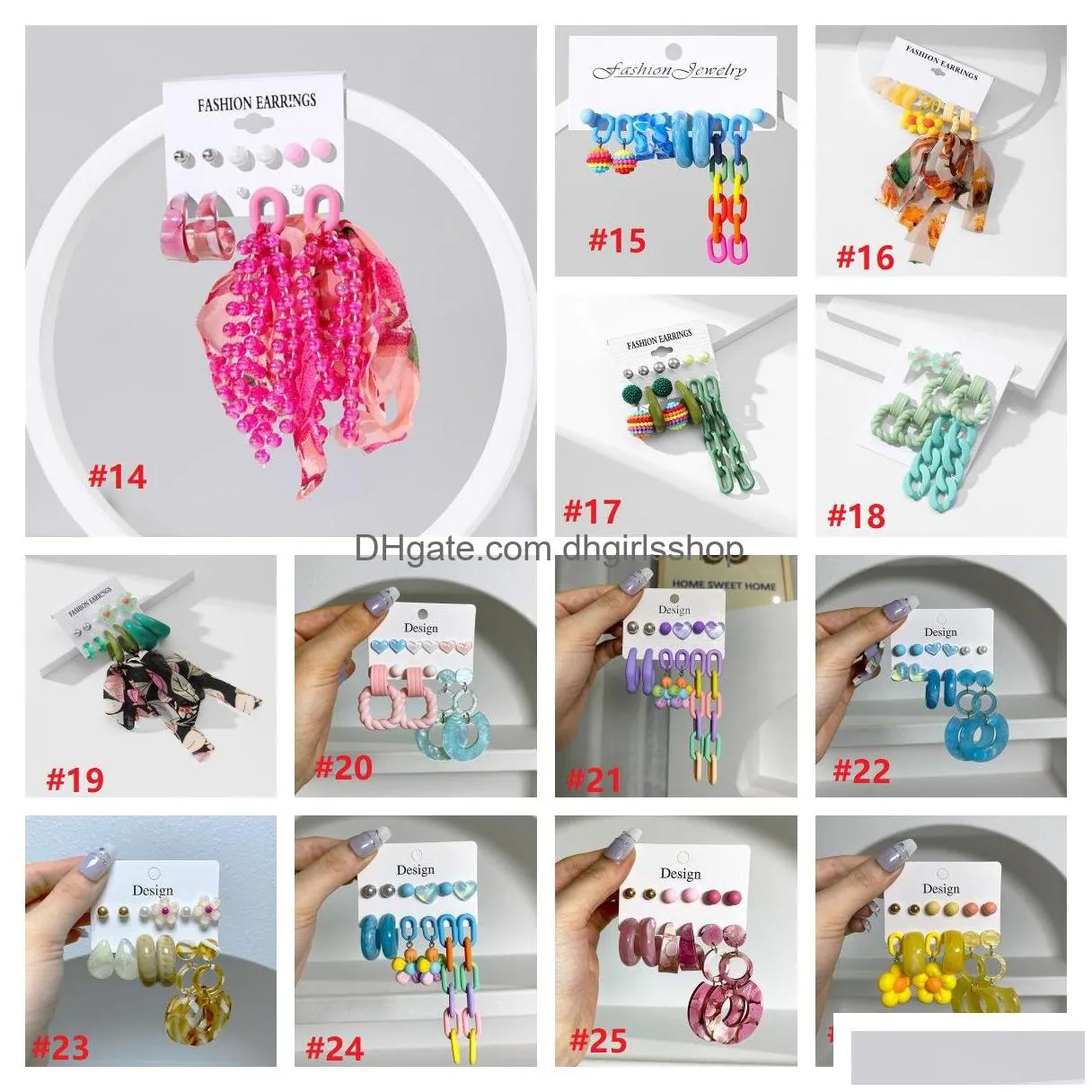 Dangle & Chandelier 26 Styles Acrylic Earrings Set Fashion Exaggerated Show Face Thin Earring Drop Delivery Jewelry Earrings Dh12S