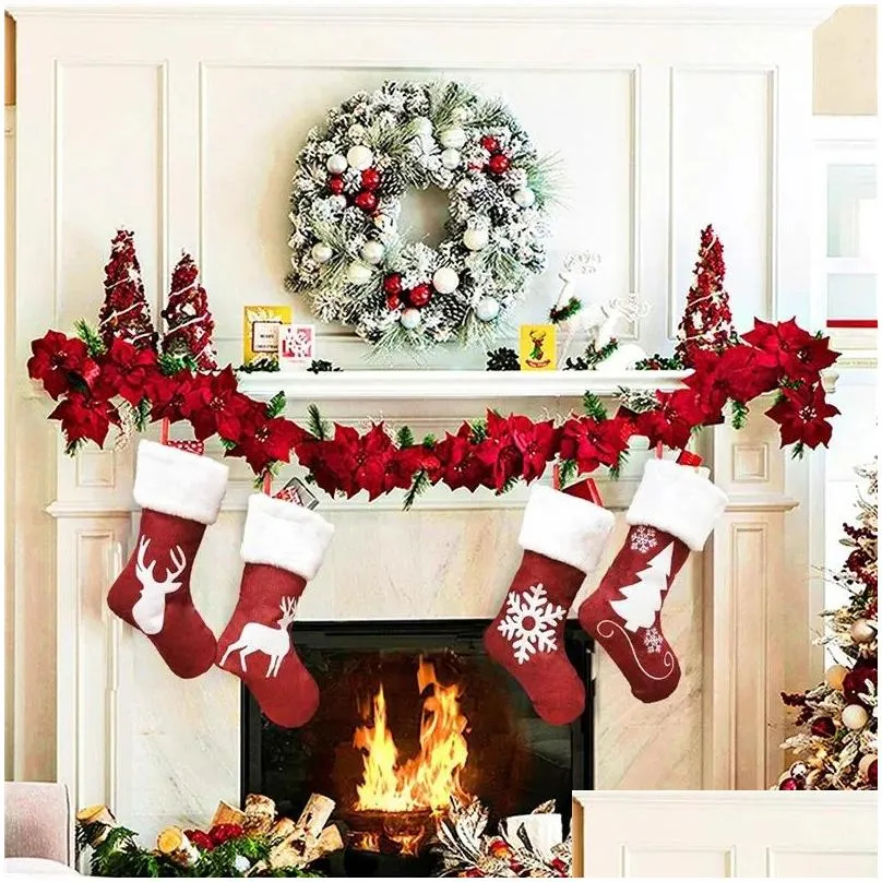 Christmas Decorations 46Cm Christmas Stocking Hanging Socks Xmas Rustic Personalized Stockings Snowflake Decorations Family Party Holi Dh3Od