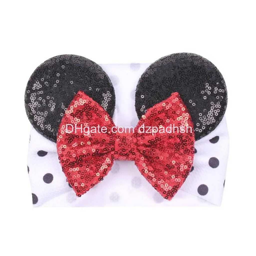 Hair Band Big Bow Wide Haidband Cute Baby Girls Accessories Sequined Mouse Ear Girl Headband 16 Colors Design Holidays Makeup Costum Dhnnh