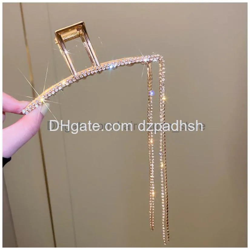 Hair Accessories Luxury Long Crystal Tassel Claws Clips For Women Girls Vintage Geometric Metal Hairpins Headwear Drop Delivery Prod Dhr5K