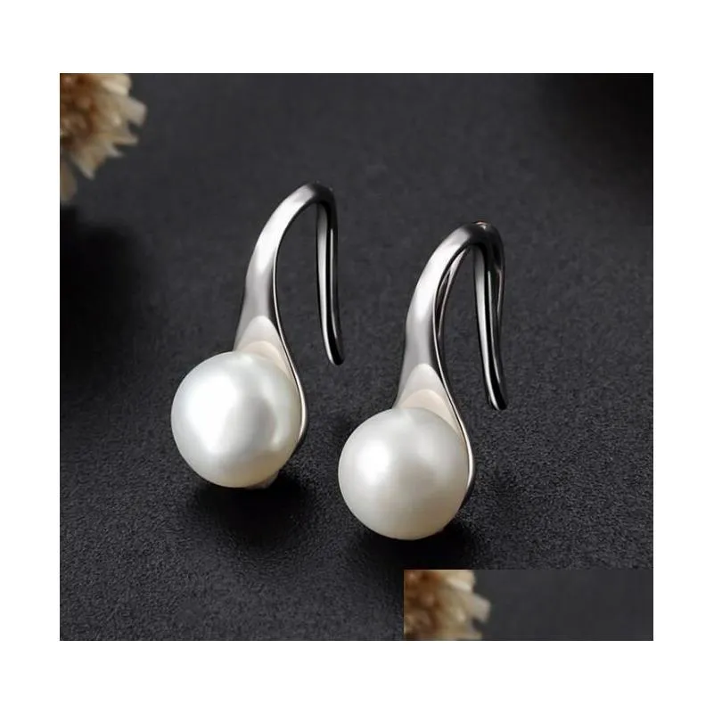 Charm Freshwater Pearl Charm Earrings Real 925 Sterling Sier Jewelry Korean Vintage Creative Earings For Wedding Engagement Gift Whole Dhne2