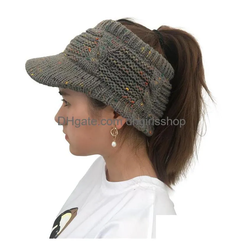 Stingy Brim Hats 6 Colors Knitted Hat With Brim Empty Top Duck Tongue Ponytail Womens Drop Delivery Fashion Accessories Hats, Scarves Dhw1U