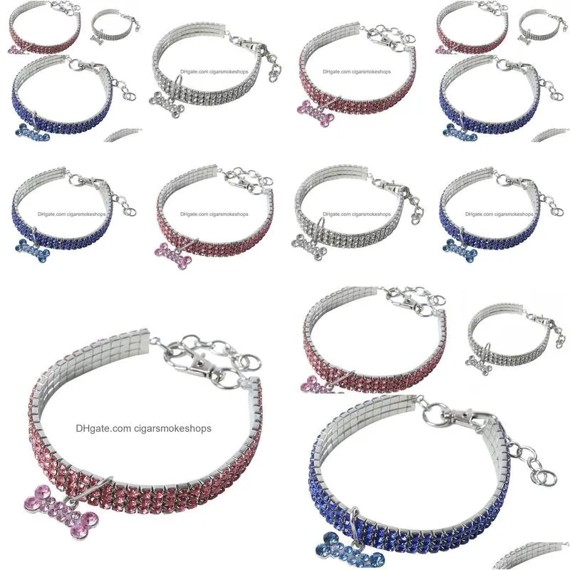 fashion elastic force collar leash stretching bone dog collars dogs chain pet decoration rhinestone various specifications