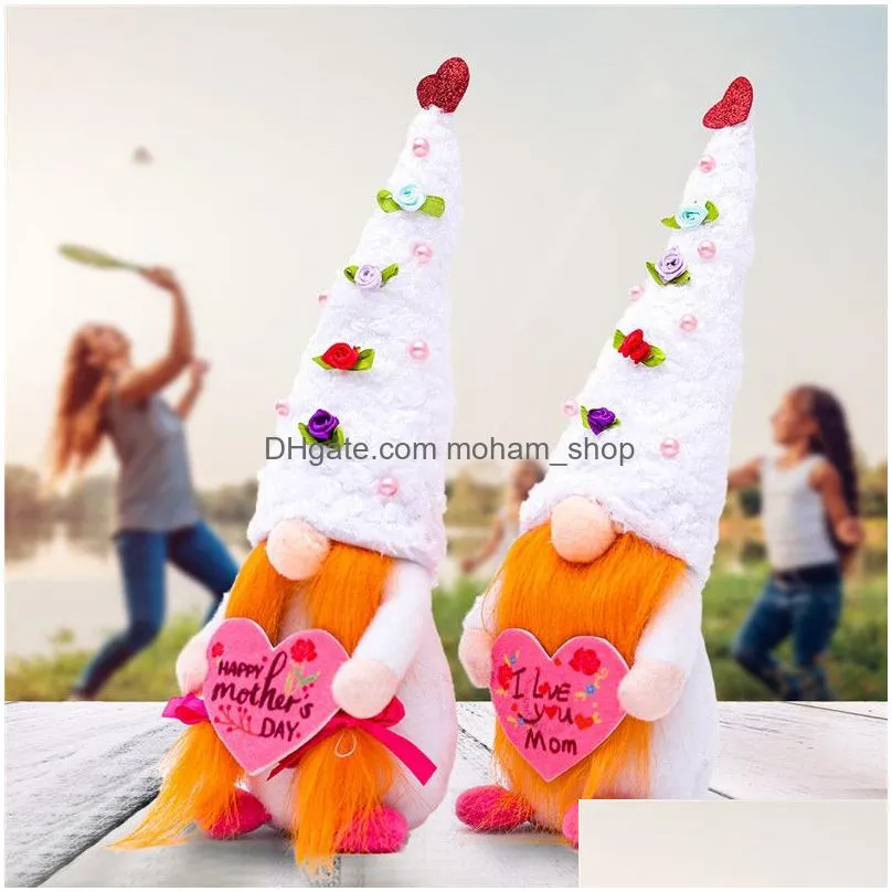 floral hat gnomes doll spring flower love you mom letters printed happy mothers day dwarf doll home tabletop decoration