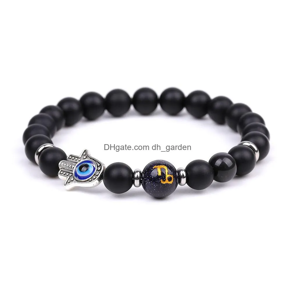 evil eye twelve constellations bracelet 8mm matted black rose quartz amethyst tiger`s eye agate bracelet men women yoga healing balance