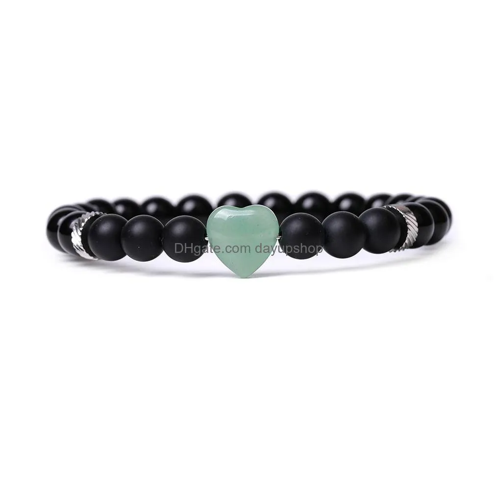 8mm matted beads natural stone rose quartz topaz tiger`s eye agate heart bracelet men women yoga healing balance bracelet