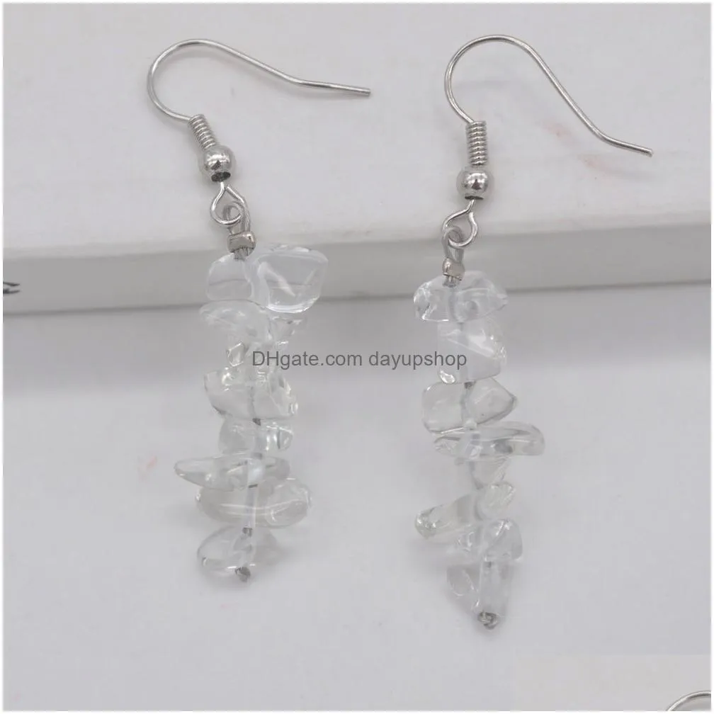 fashion women chip stone earring jewelry crystal dangle earrings citrine rose quartz gravel charm hook earring birthday gift party