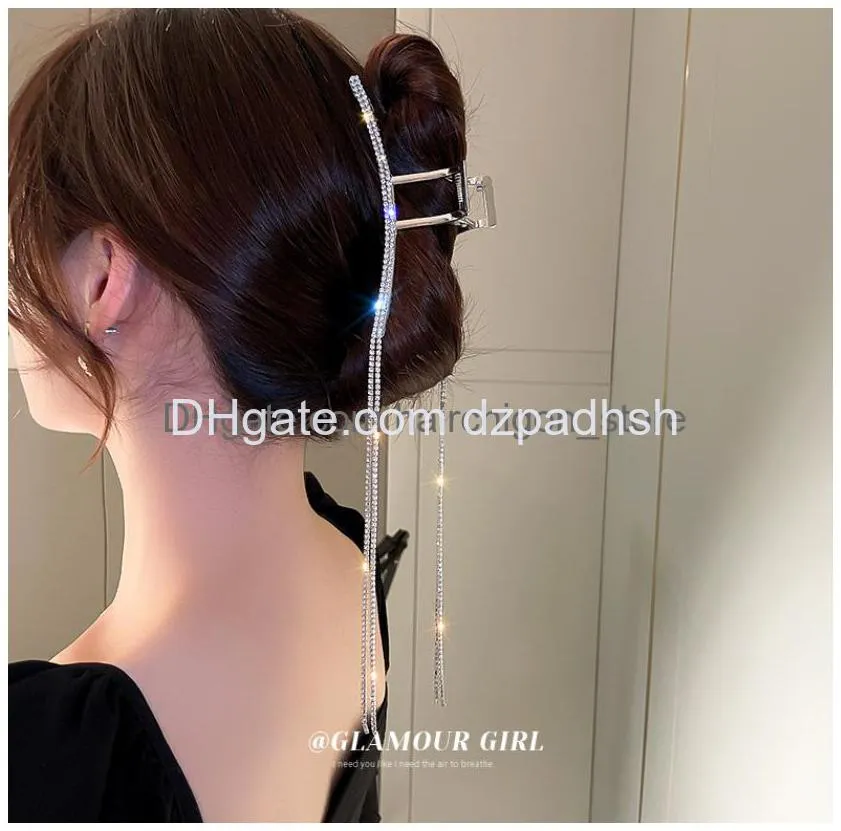 Hair Accessories Luxury Long Crystal Tassel Claws Clips For Women Girls Vintage Geometric Metal Hairpins Headwear Drop Delivery Prod Dhr5K