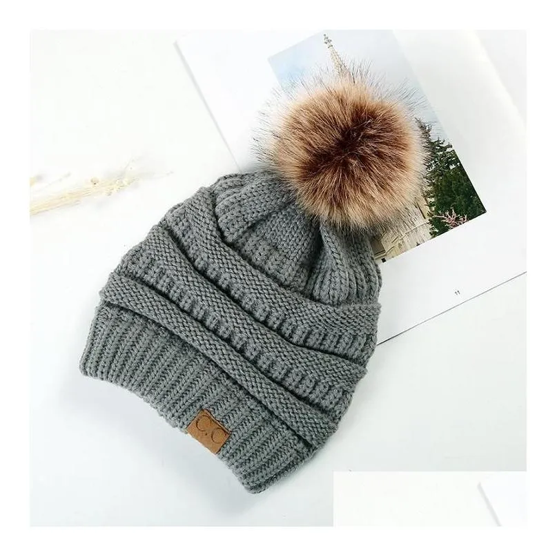 Party Favor Years Gift 10 Designs Cc Adt Winter Warm Hat Women Soft Stretch Knitted Pom Beanie Girl Ski Christmas Drop Delivery Home Dh1Do