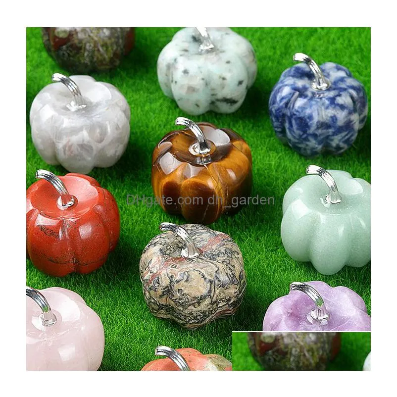 30mm carved natural healing crystal stone pumpkin statue carving crafts gemstone figurine room decorations halloween ornament gifts