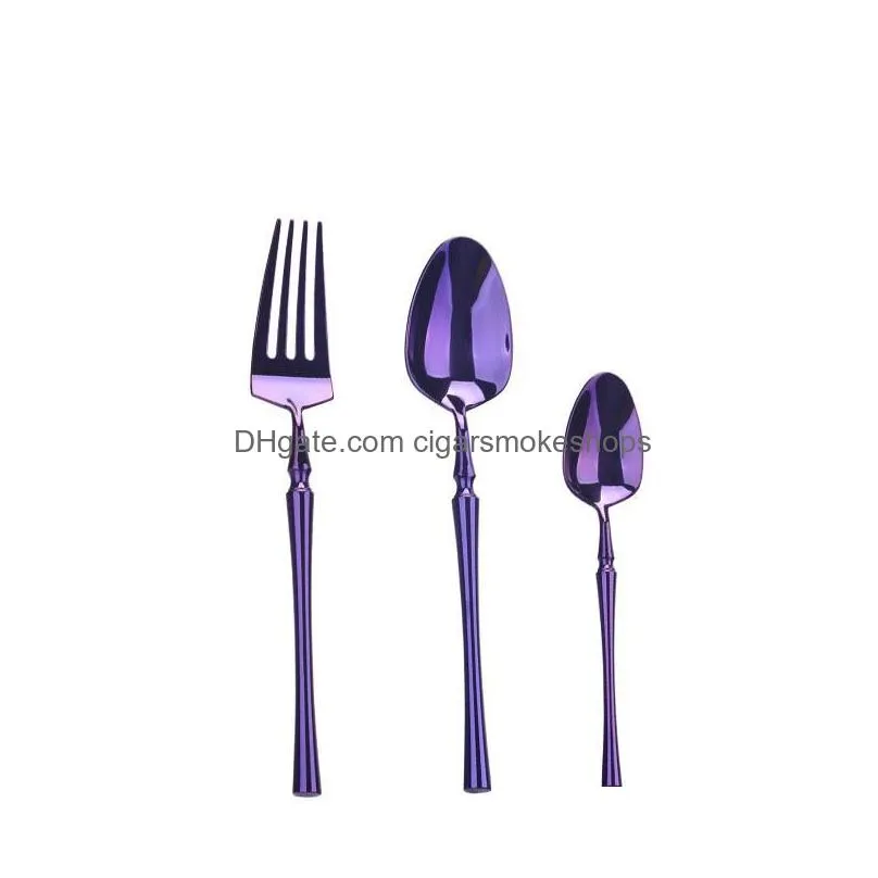 5 pcs/set purple stainless steel cutlery flatware set knife fork spoon dinnerware set western dessert high grade tableware set