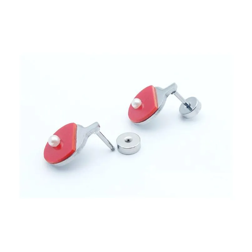 mini table tennis paddles stud earring stainless steel piercing earrings for men women creative sports jewelry