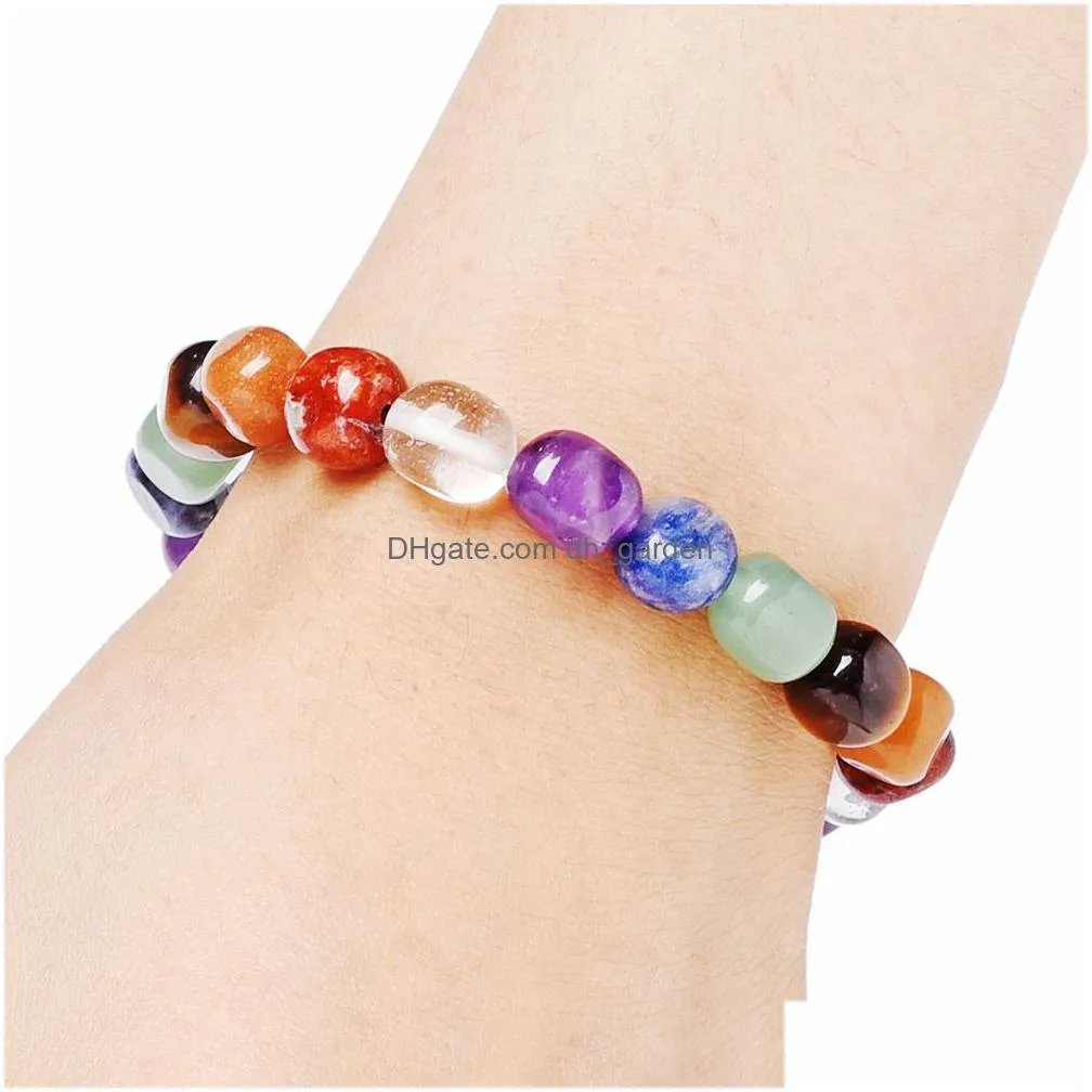 7 chakra irregular chip natural stone amethyst healing crystal balance beads reiki buddha prayer yoga bracelet for women