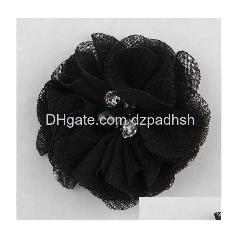 Hair Accessories 27Colors Chiffon Flowers With Pearl Rhinestone Center Artificial Flower Fabric Children Baby Headbands Drop Deliver Dh9Iu