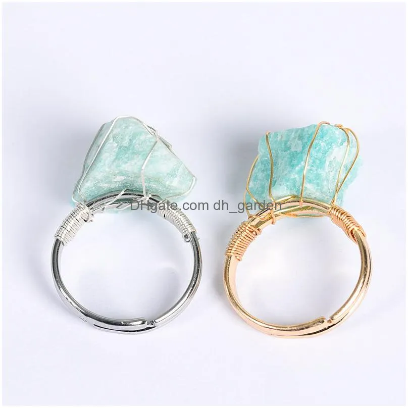 gold wire wrap natural raw stone rings irregular lapis lazuli amethyst rose quartz fluorite adjustable ring for women jewelry
