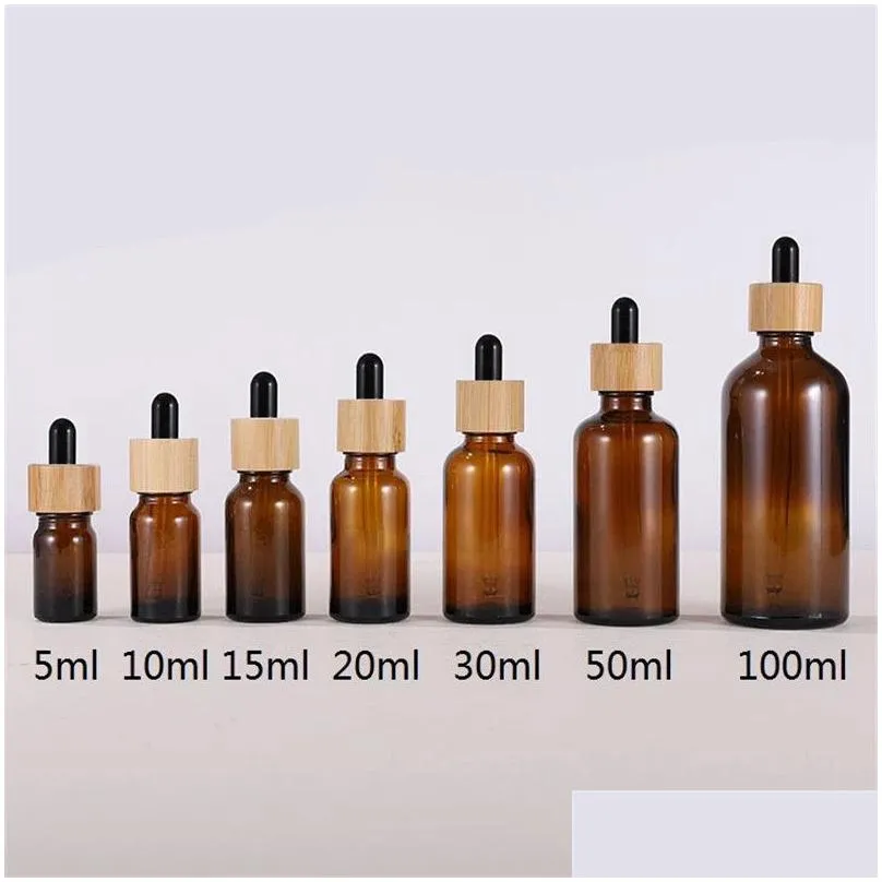 Packing Bottles Wholesale 15Ml 20Ml 30Ml 50Ml 100Ml Empty Refillable Bottle Amber Glass Dropper Vial Sample Bottles Jars With Bamboo C Dhgbr