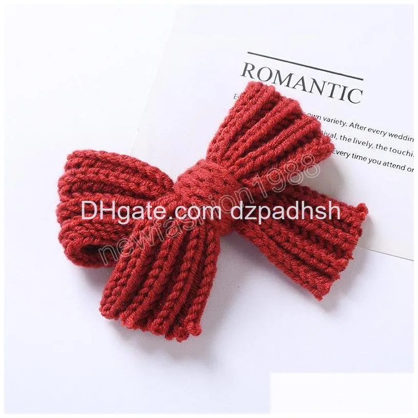 Hair Accessories Fashion Knitting Wool Bowknot Clips Toddler Cute Handmade Bows Bangs Hairpins Baby Headwear P Ography Props Drop De Dheta