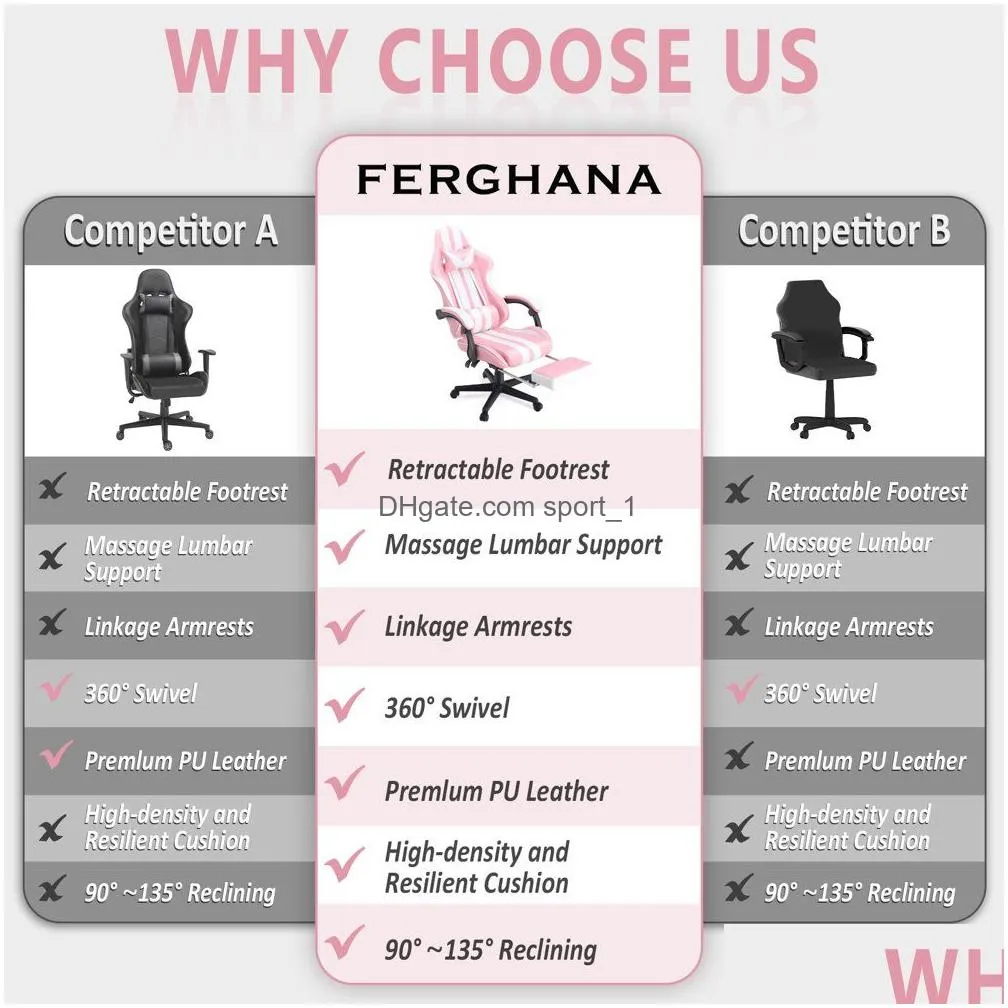 ferghana gaming chair office chair with footrest high back gamer game chair with massage lumbar pillow ergonomic computer chairs for