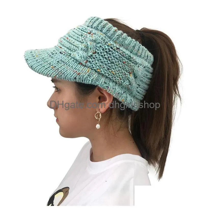 Stingy Brim Hats 6 Colors Knitted Hat With Brim Empty Top Duck Tongue Ponytail Womens Drop Delivery Fashion Accessories Hats, Scarves Dhw1U