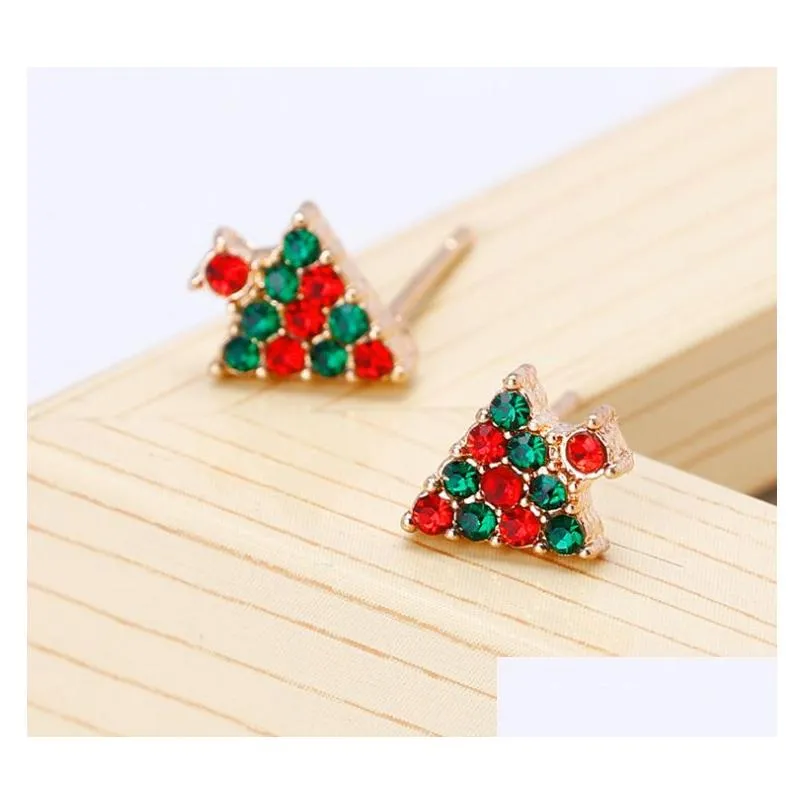 colorful rhinestone cartoon christmas tree stud earring for women trendy earrings gold plated alloy fashion jewelry