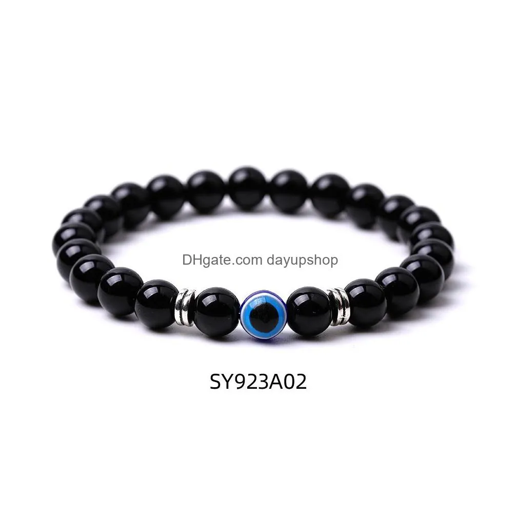 turkish blue evil eye 8mm tiger eye beads handmade elasticity bracelet for men women yoga reiki jewelry