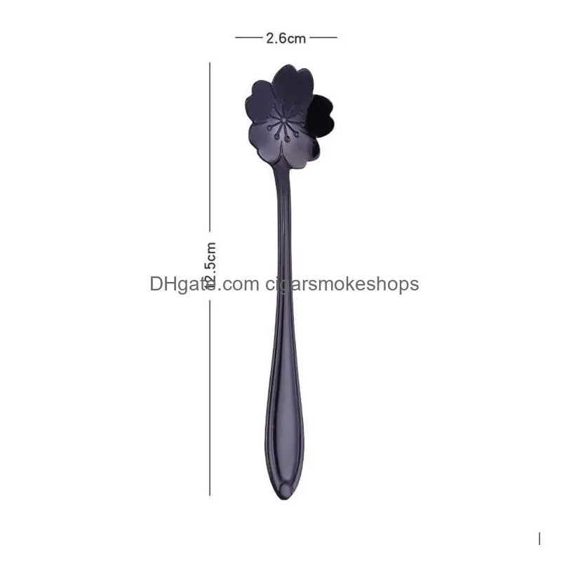 black rainbow spoons flower dessert coffee spoons stainless steel sugar spoons cutlery 8 designs for