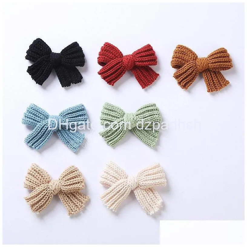 Hair Accessories Fashion Knitting Wool Bowknot Clips Toddler Cute Handmade Bows Bangs Hairpins Baby Headwear P Ography Props Drop De Dheta