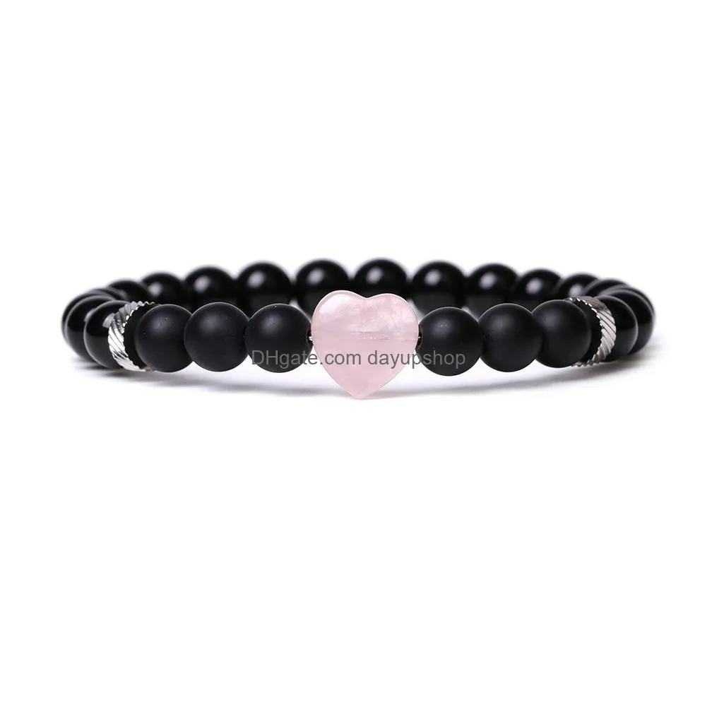 8mm matted beads natural stone rose quartz topaz tiger`s eye agate heart bracelet men women yoga healing balance bracelet