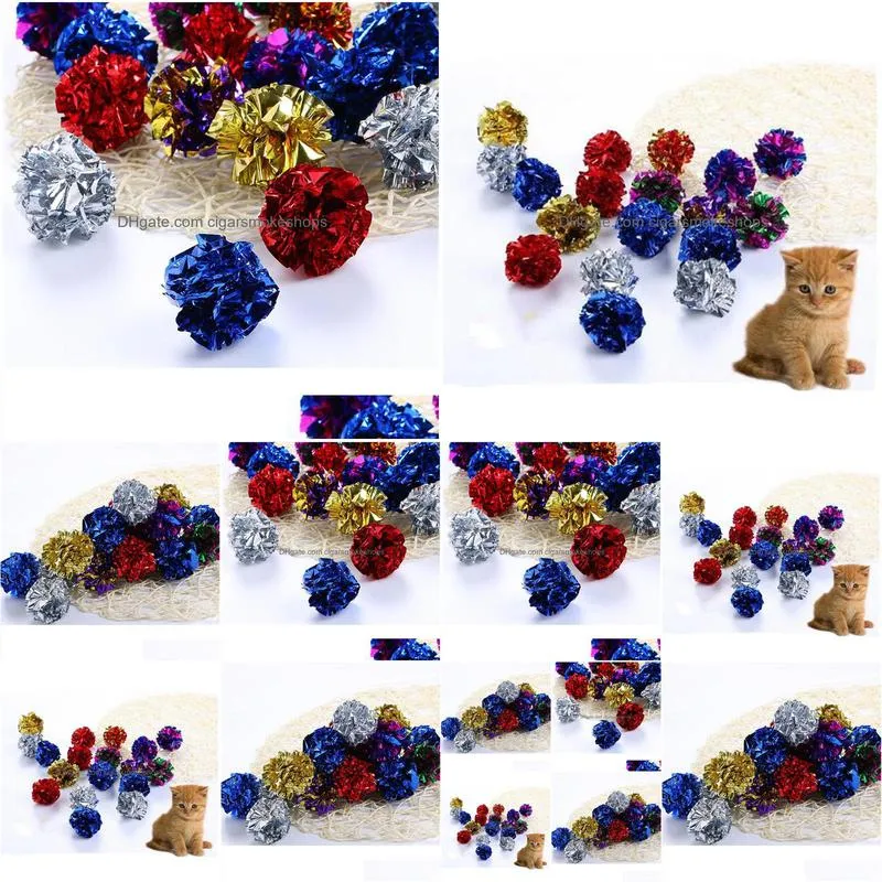 12pcs multicolor mylar crinkle ball pet cat toys ring paper dog toy interactive sound ring paper kitten playing balls for