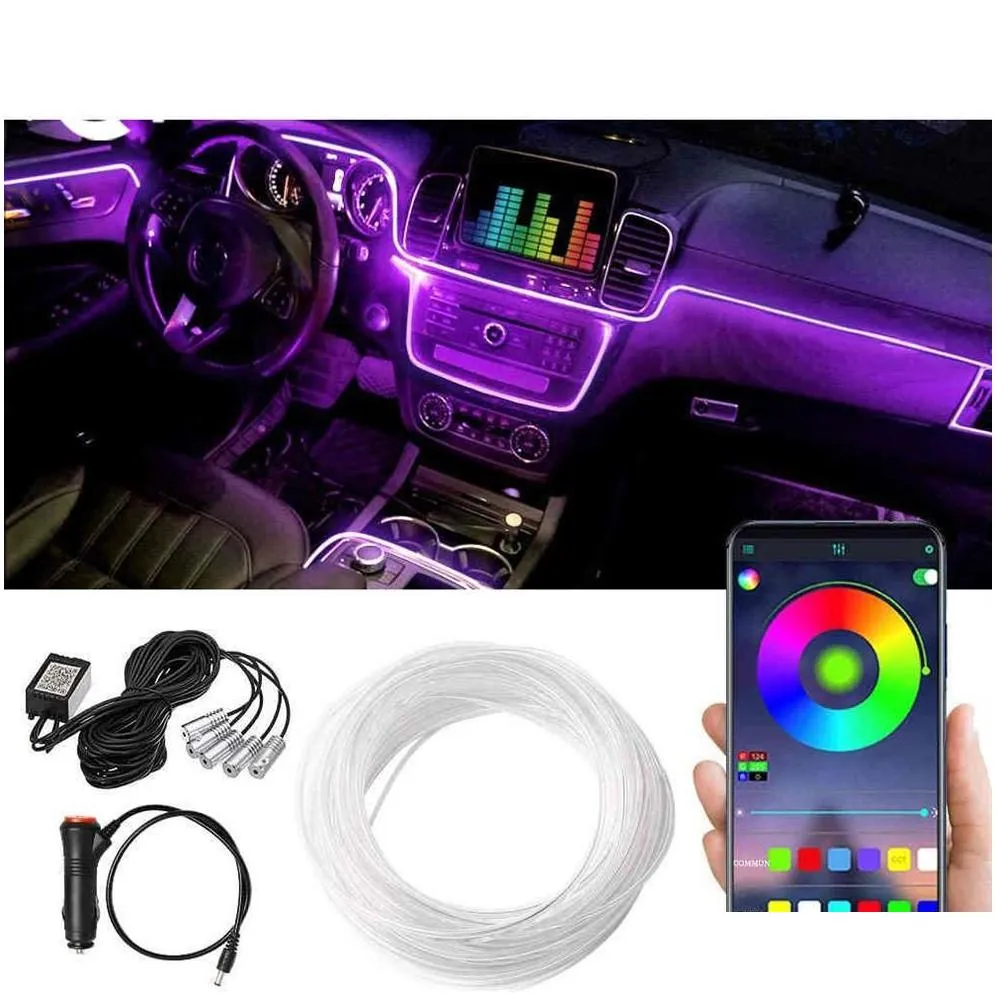 Decorative Lights 6 In 1 6M Rgb Led Car Interior Ambient Light Fiber Optic Strips With App Control Atmosphere Decorative Lamp228V Drop Dhtnb