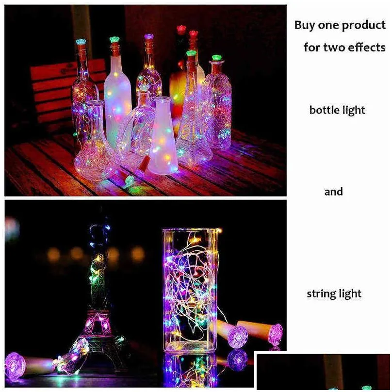 Christmas Decorations Wine Bottle Lights With Cork Fairy Battery Operated Mini Diamond Shaped 15Led Diy String 10 Pack 211104 Drop Del Dhebi