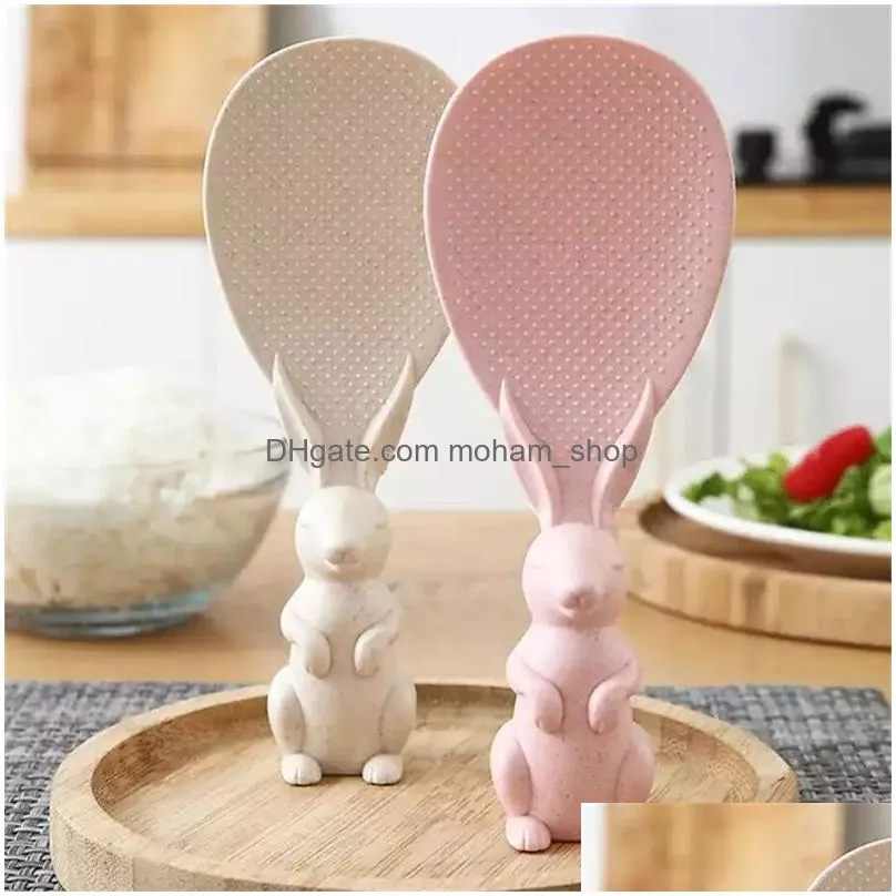 plastic rice spoon can stand rabbit shovel scooper cooker ladle silicon spoon set kitchen