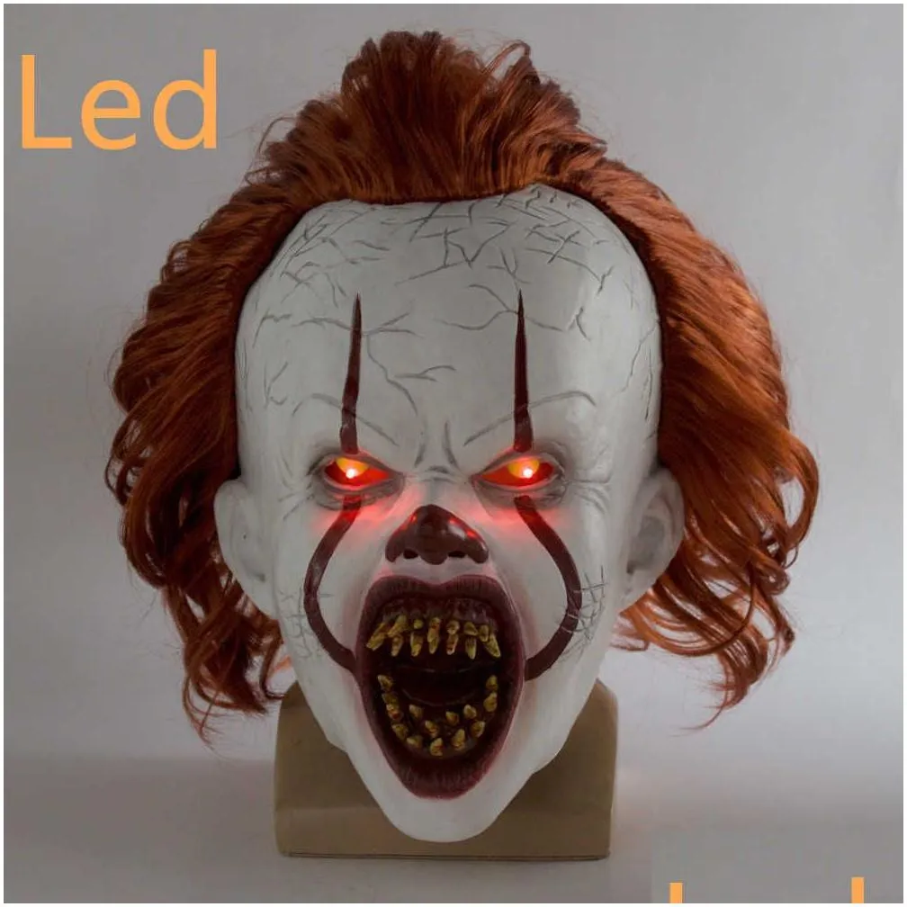 Party Masks New Led Horror Pennywise Joker Scary Mask Cosplay Stephen King Chapter Two Clown Latex Masks Helmet Halloween Party Drop D Dhggx