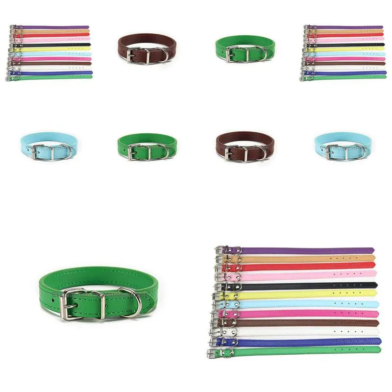 new 12pcs/set pets collar high quanlity dog leash adjustable pu flat belt pet necklace for cats dogs pets