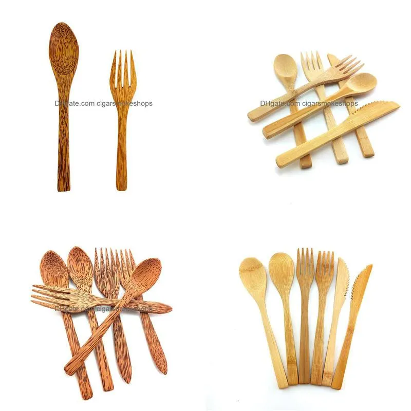 biodegradable totally bamboo 3pcs bamboo flatware set dishwasher-safe fork spoon knife eco-friendly coconut wooden utensil