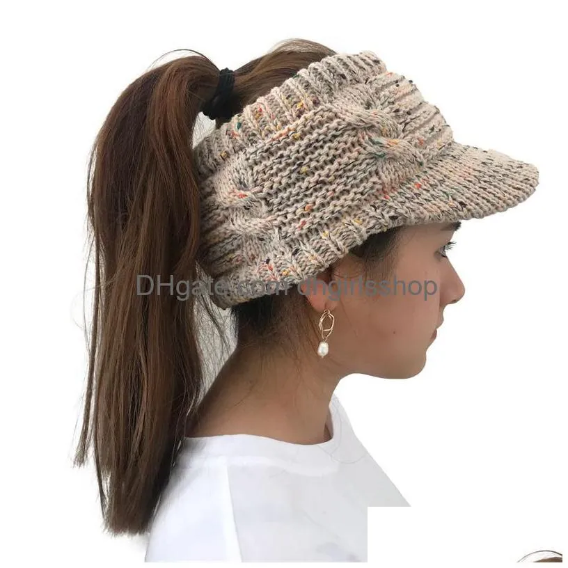 Stingy Brim Hats 6 Colors Knitted Hat With Brim Empty Top Duck Tongue Ponytail Womens Drop Delivery Fashion Accessories Hats, Scarves Dhw1U
