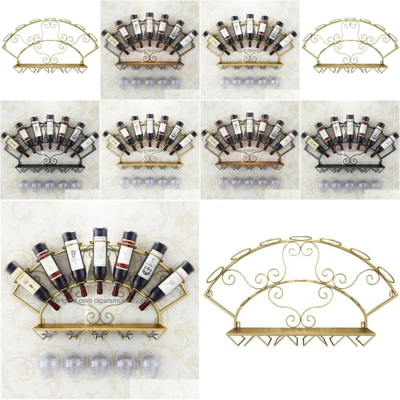 Modern Metal Wine Holder Rack For 7 Bottles Wall Mounted Storage Shelf ...