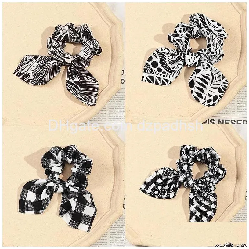 Hair Accessories Black White Plaid Rabbit Ear Scrunchies Elastic Bands Bow For Women Rope Ponytail Holder Girls Drop Delivery Product Dhjbx