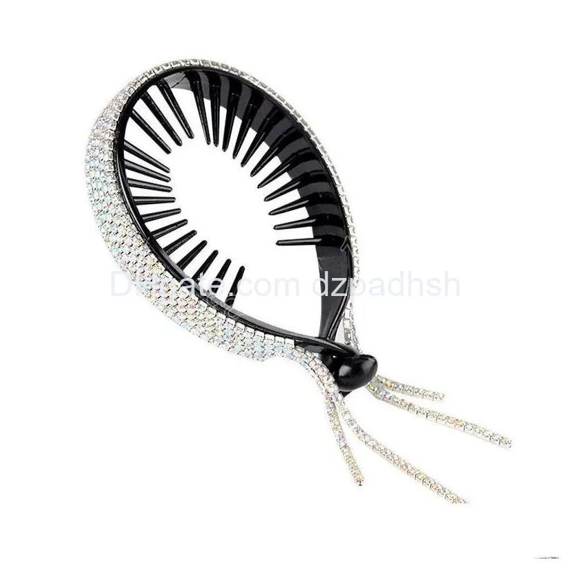 Hair Accessories Rhinestone Hairpin Bun Holder Clip Women Elegant Ponytail Hairstyle Tool Drop Delivery Products Tools Dhpfv