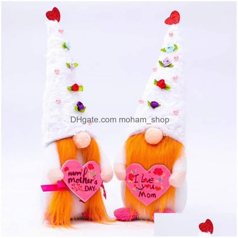 floral hat gnomes doll spring flower love you mom letters printed happy mothers day dwarf doll home tabletop decoration