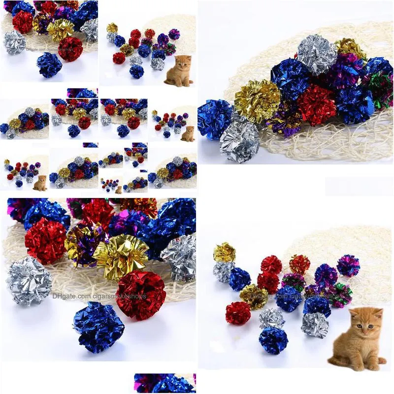 12pcs multicolor mylar crinkle ball pet cat toys ring paper dog toy interactive sound ring paper kitten playing balls for