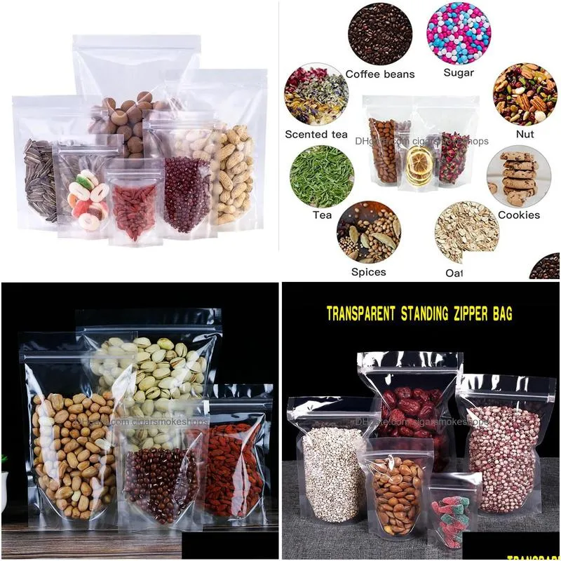 wholesale reusable stand up bag transparent plastic zipper pouch airtight food storage bags for coffee tea