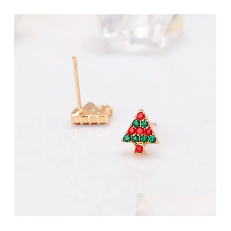 colorful rhinestone cartoon christmas tree stud earring for women trendy earrings gold plated alloy fashion jewelry