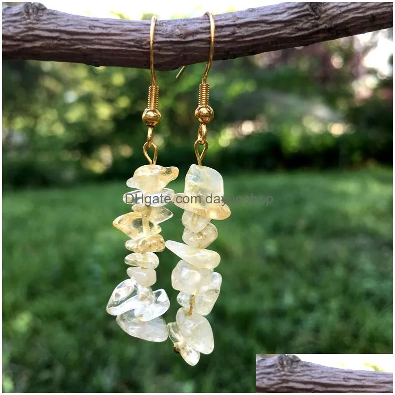 fashion women chip stone earring jewelry crystal gold dangle earrings citrine rose quartz gravel charm hook earring birthday gift