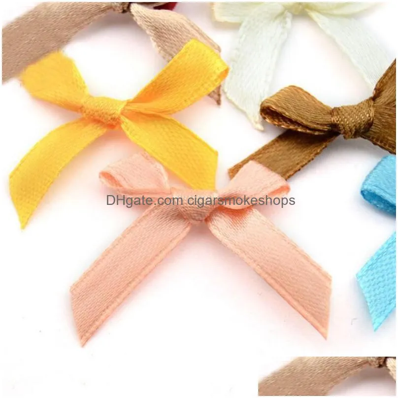 handmade small polyester satin ribbon bow flower tie appliques wedding scrapbooking embellishment crafts accessory