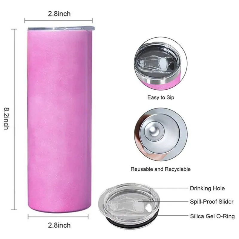 Sublimation 20oz Straight Cups Tumbler UV Color Changing Double Wall Stainless Steel Insulated Glitter Coffee Mug